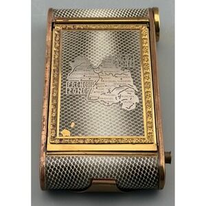 Vintage Compact WW II Silver Map Overlay US and French Zones READ 4"